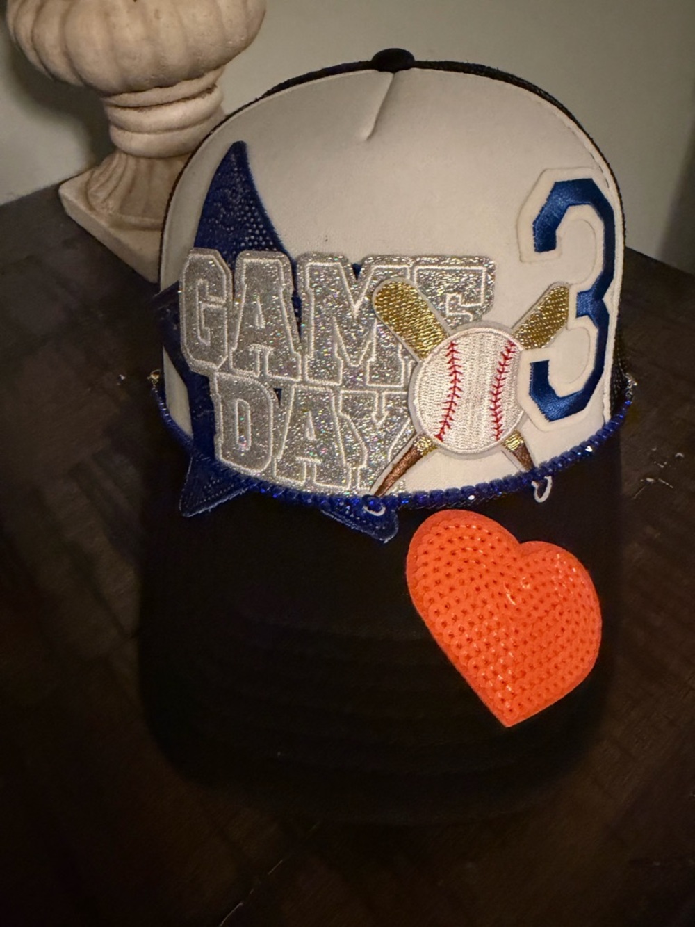 Custom game Day Baseball patch trucker hat orange and blue  - #3 - Picture 3 of 3